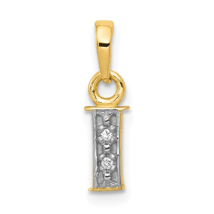Million Charms 14K Yellow Gold Themed, Rhodium-plated Polished .01Ct Diamond Alphabet Letter Initial I Charm
