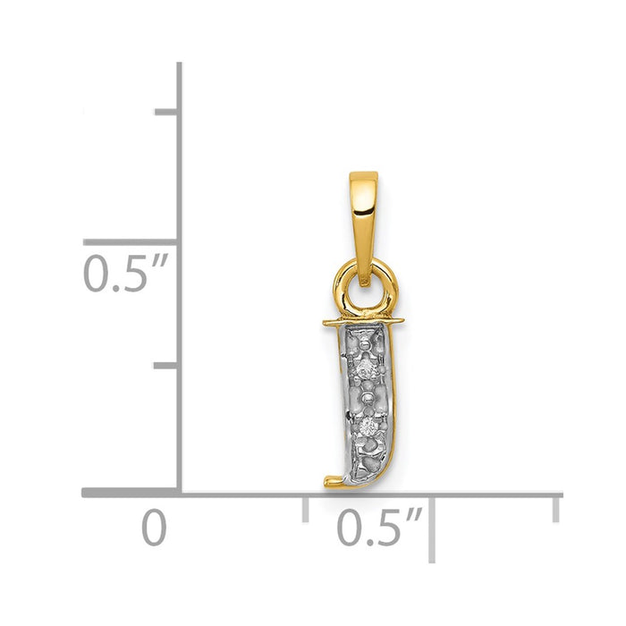 Million Charms 14K Yellow Gold Themed, Rhodium-plated Polished .01Ct Diamond Alphabet Letter Initial J Charm