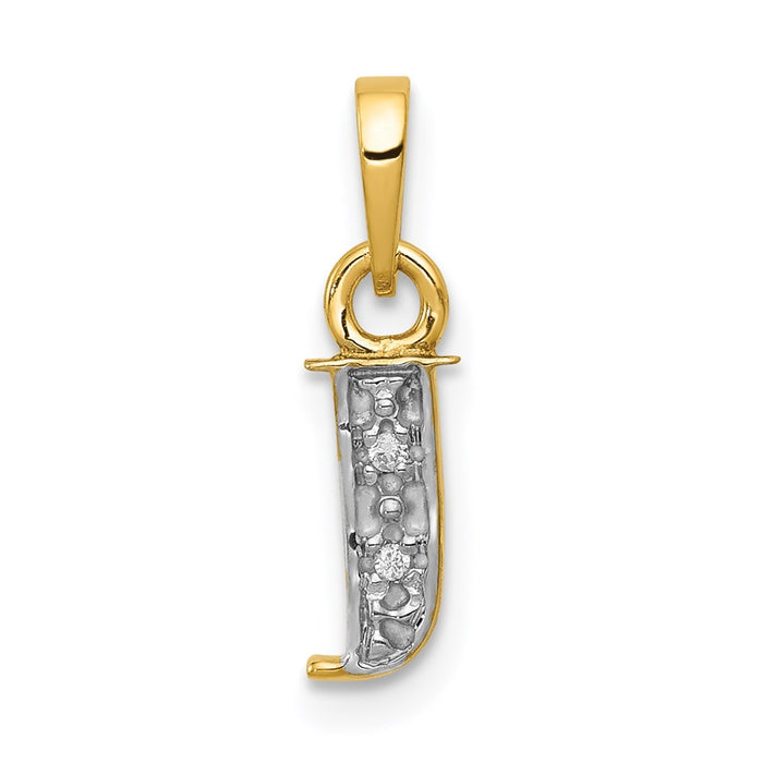 Million Charms 14K Yellow Gold Themed, Rhodium-plated Polished .01Ct Diamond Alphabet Letter Initial J Charm