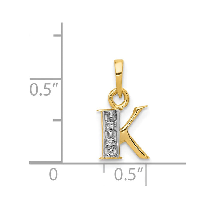 Million Charms 14K Yellow Gold Themed, Rhodium-plated Polished .01Ct Diamond Alphabet Letter Initial K Charm