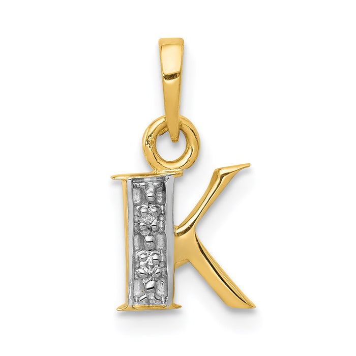 Million Charms 14K Yellow Gold Themed, Rhodium-plated Polished .01Ct Diamond Alphabet Letter Initial K Charm