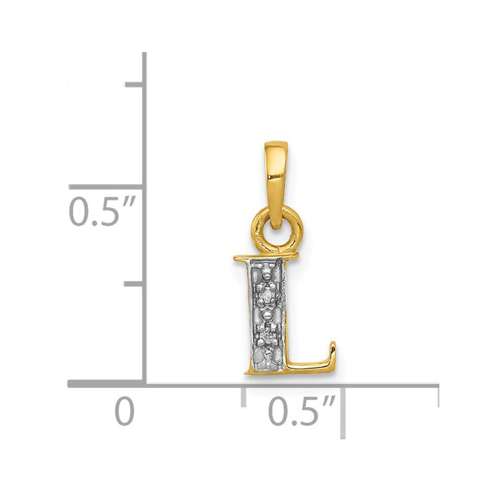 Million Charms 14K Yellow Gold Themed, Rhodium-plated Polished .01Ct Diamond Alphabet Letter Initial L Charm