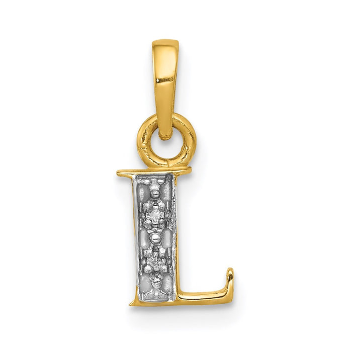Million Charms 14K Yellow Gold Themed, Rhodium-plated Polished .01Ct Diamond Alphabet Letter Initial L Charm