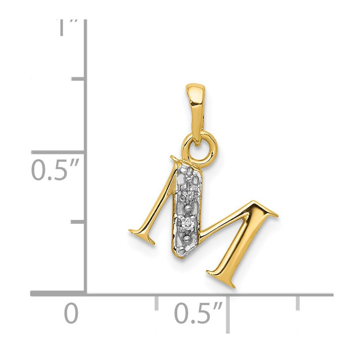 Million Charms 14K Yellow Gold Themed, Rhodium-plated Polished .01Ct Diamond Alphabet Letter Initial M Charm