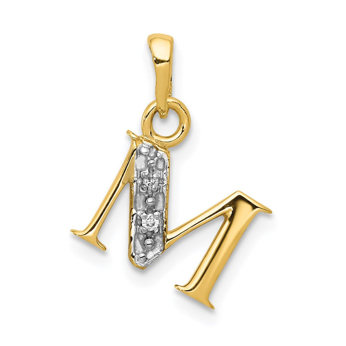 Million Charms 14K Yellow Gold Themed, Rhodium-plated Polished .01Ct Diamond Alphabet Letter Initial M Charm