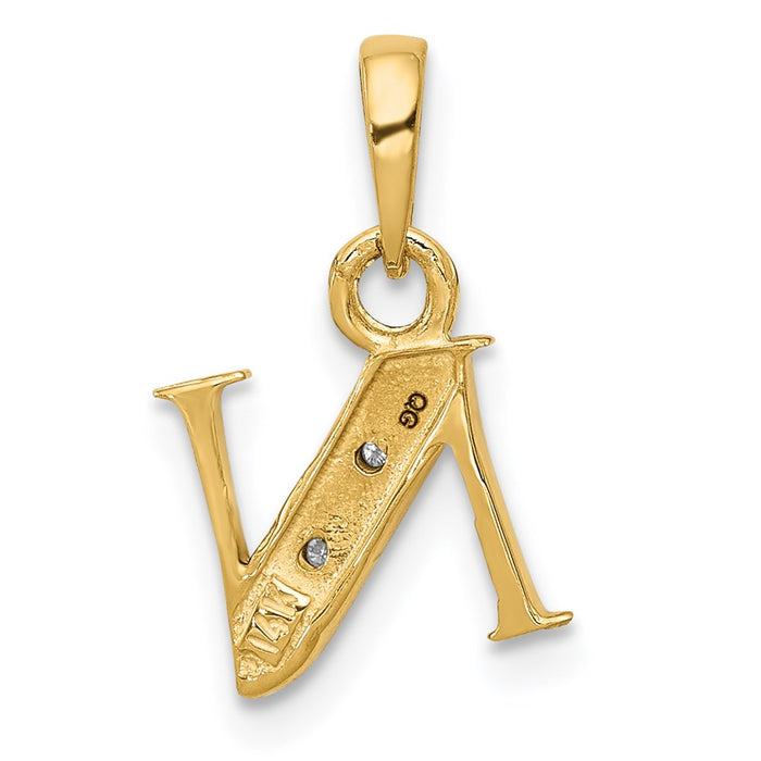 Million Charms 14K Yellow Gold Themed, Rhodium-plated Polished .01Ct Diamond Alphabet Letter Initial N Charm