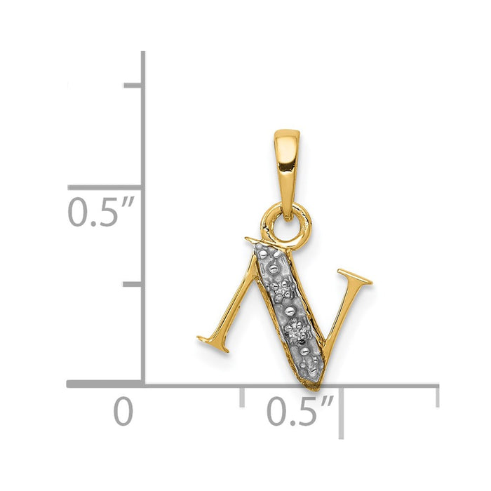 Million Charms 14K Yellow Gold Themed, Rhodium-plated Polished .01Ct Diamond Alphabet Letter Initial N Charm