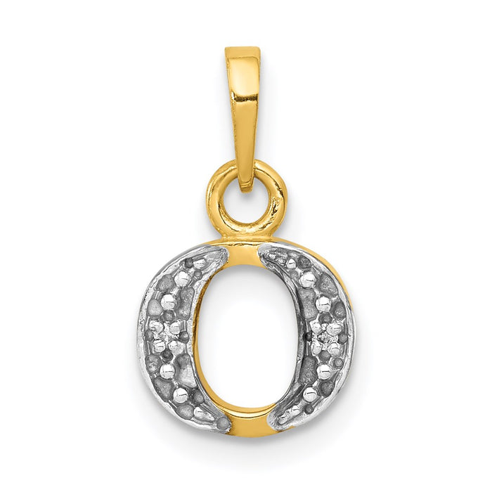 Million Charms 14K Yellow Gold Themed, Rhodium-plated Polished .01Ct Diamond Alphabet Letter Initial O Charm