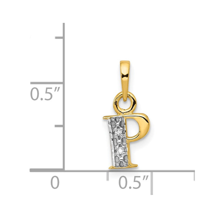 Million Charms 14K Yellow Gold Themed, Rhodium-plated Polished .01Ct Diamond Alphabet Letter Initial P Charm