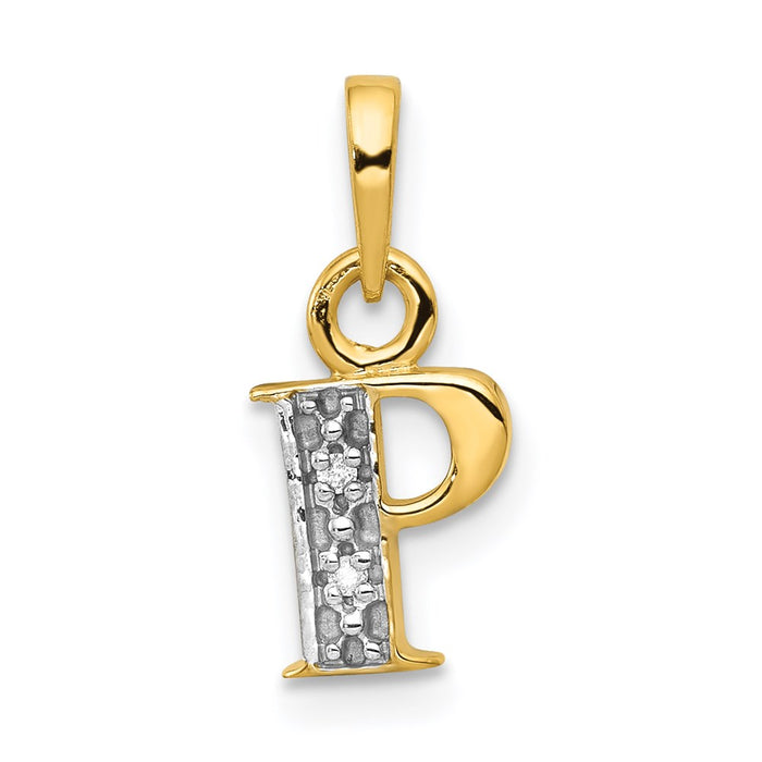 Million Charms 14K Yellow Gold Themed, Rhodium-plated Polished .01Ct Diamond Alphabet Letter Initial P Charm