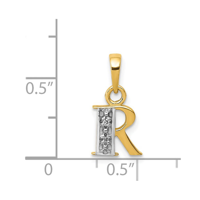 Million Charms 14K Yellow Gold Themed, Rhodium-plated Polished .01Ct Diamond Alphabet Letter Initial R Charm