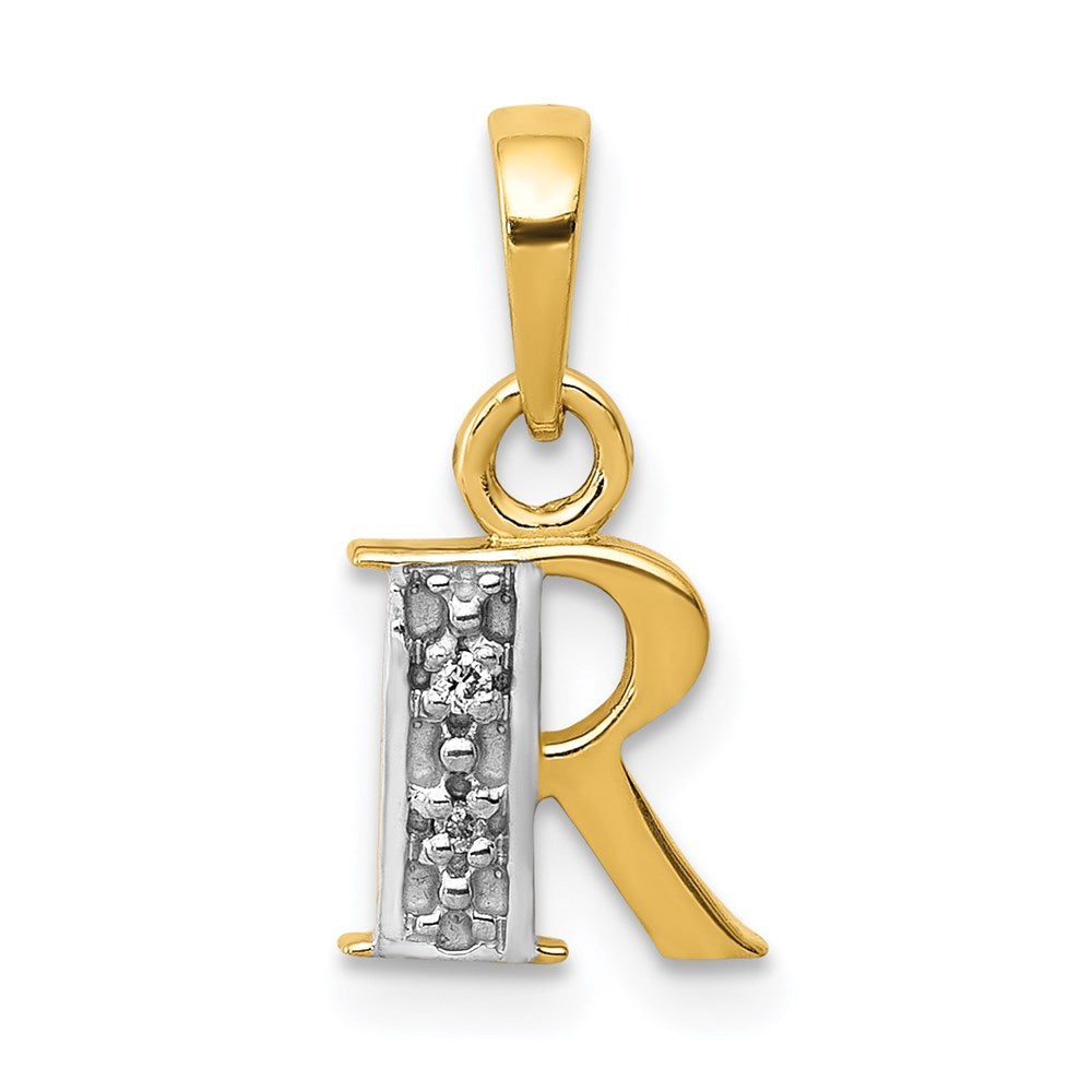 Million Charms 14K Yellow Gold Themed, Rhodium-plated Polished .01Ct Diamond Alphabet Letter Initial R Charm