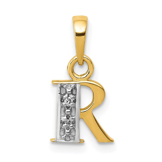 Million Charms 14K Yellow Gold Themed, Rhodium-plated Polished .01Ct Diamond Alphabet Letter Initial R Charm