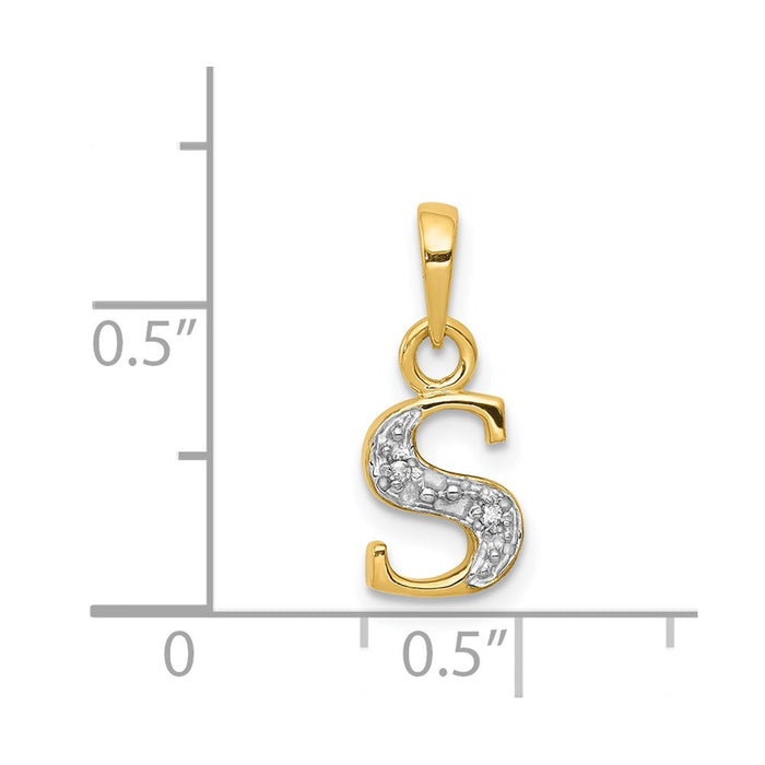 Million Charms 14K Yellow Gold Themed, Rhodium-plated Polished .01Ct Diamond Alphabet Letter Initial S Charm