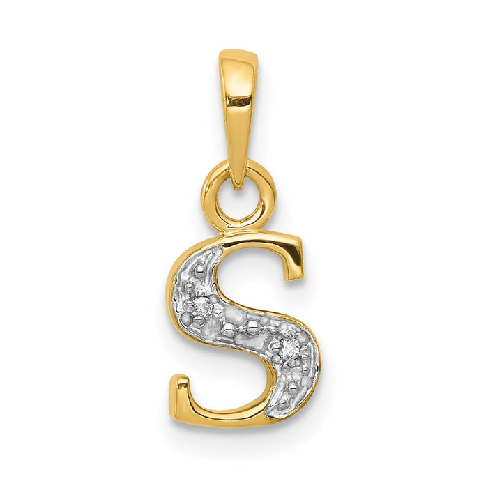 Million Charms 14K Yellow Gold Themed, Rhodium-plated Polished .01Ct Diamond Alphabet Letter Initial S Charm