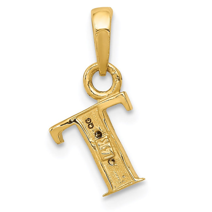 Million Charms 14K Yellow Gold Themed, Rhodium-plated Polished .01Ct Diamond Alphabet Letter Initial T Charm