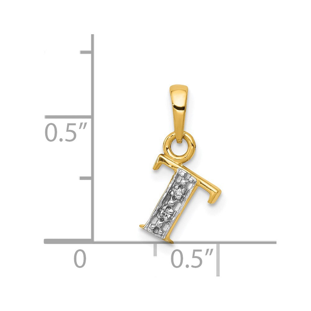 Million Charms 14K Yellow Gold Themed, Rhodium-plated Polished .01Ct Diamond Alphabet Letter Initial T Charm