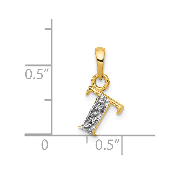 Million Charms 14K Yellow Gold Themed, Rhodium-plated Polished .01Ct Diamond Alphabet Letter Initial T Charm