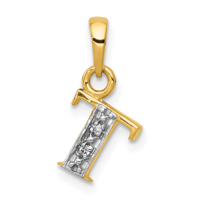 Million Charms 14K Yellow Gold Themed, Rhodium-plated Polished .01Ct Diamond Alphabet Letter Initial T Charm