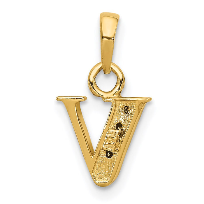 Million Charms 14K Yellow Gold Themed, Rhodium-plated Polished .01Ct Diamond Alphabet Letter Initial V Charm