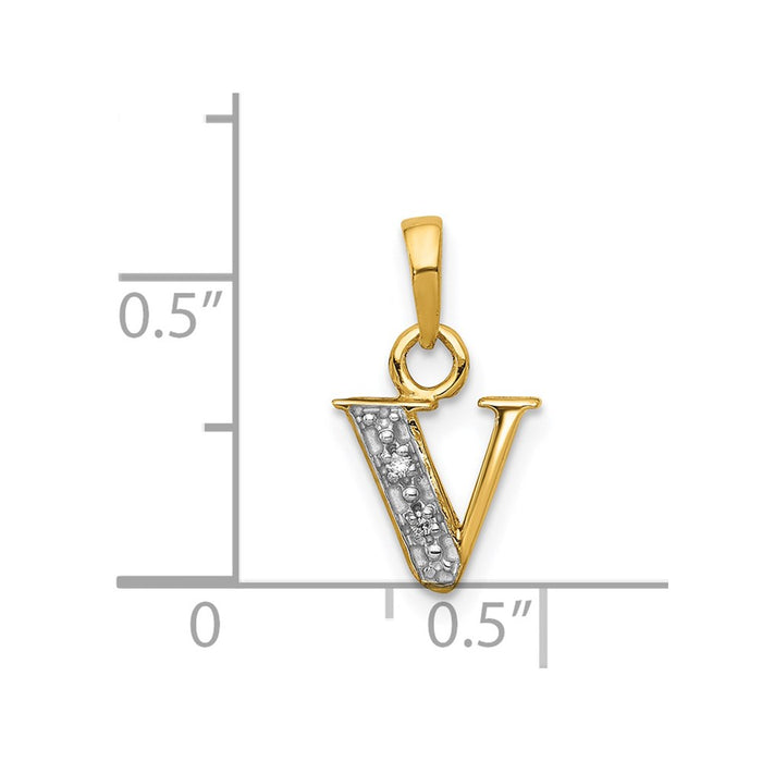 Million Charms 14K Yellow Gold Themed, Rhodium-plated Polished .01Ct Diamond Alphabet Letter Initial V Charm