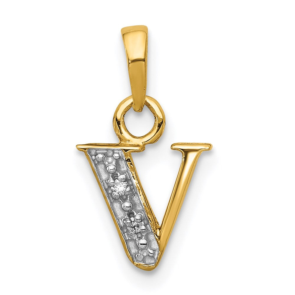 Million Charms 14K Yellow Gold Themed, Rhodium-plated Polished .01Ct Diamond Alphabet Letter Initial V Charm