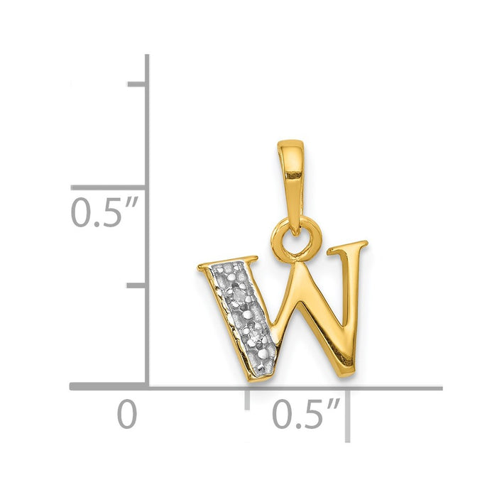 Million Charms 14K Yellow Gold Themed, Rhodium-plated Polished .01Ct Diamond Alphabet Letter Initial W Charm