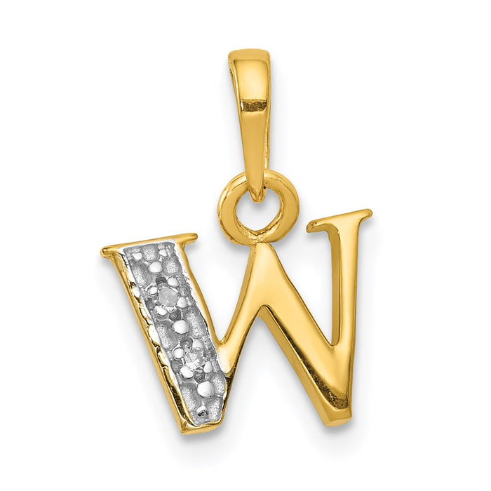 Million Charms 14K Yellow Gold Themed, Rhodium-plated Polished .01Ct Diamond Alphabet Letter Initial W Charm