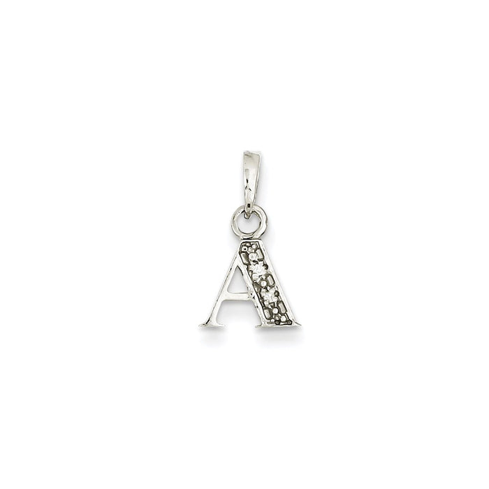 Million Charms 14K White Gold Themed Polished .01Ct Diamond Alphabet Letter Initial A Pendant