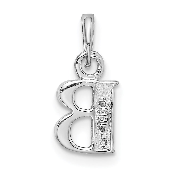 Million Charms 14K White Gold Themed Polished .01Ct Diamond Alphabet Letter Initial B Pendant