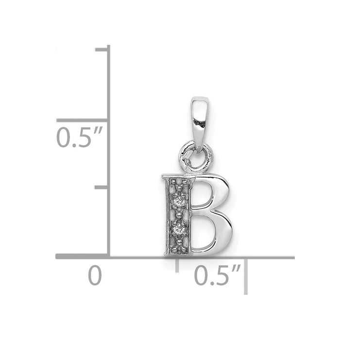 Million Charms 14K White Gold Themed Polished .01Ct Diamond Alphabet Letter Initial B Pendant