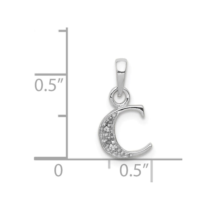 Million Charms 14K White Gold Themed Polished .01Ct Diamond Alphabet Letter Initial C Pendant