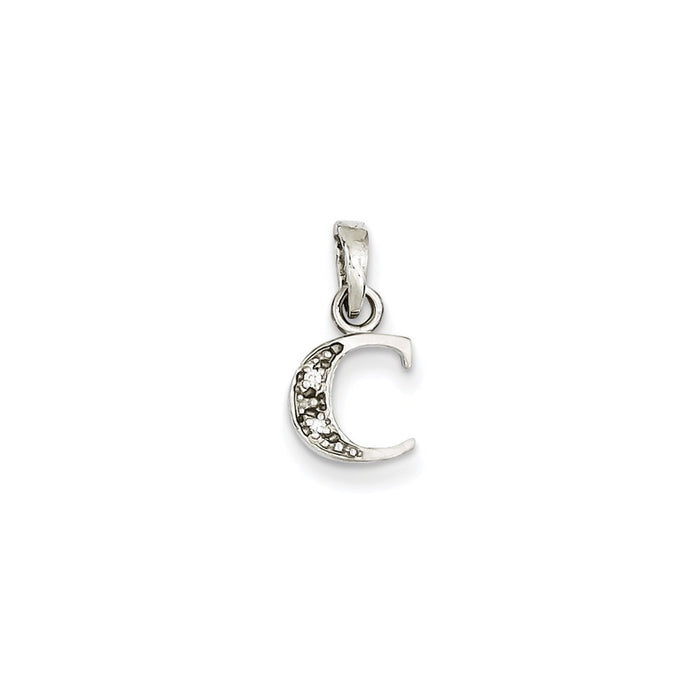 Million Charms 14K White Gold Themed Polished .01Ct Diamond Alphabet Letter Initial C Pendant