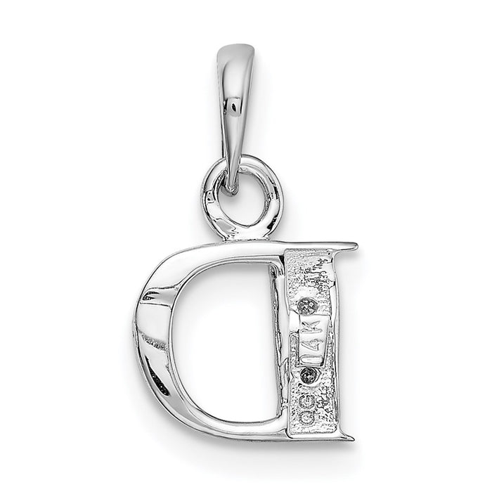 Million Charms 14K White Gold Themed Polished .01Ct Diamond Alphabet Letter Initial D Pendant