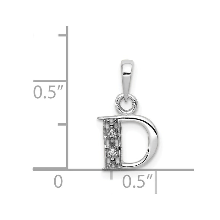 Million Charms 14K White Gold Themed Polished .01Ct Diamond Alphabet Letter Initial D Pendant