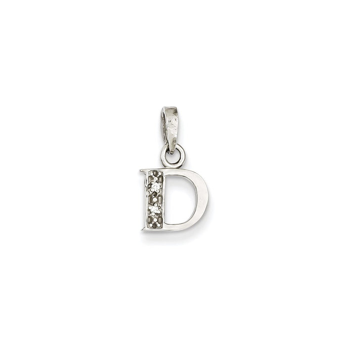 Million Charms 14K White Gold Themed Polished .01Ct Diamond Alphabet Letter Initial D Pendant