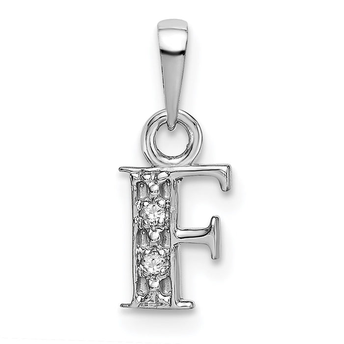 Million Charms 14K White Gold Themed Polished .01Ct Diamond Alphabet Letter Initial F Charm