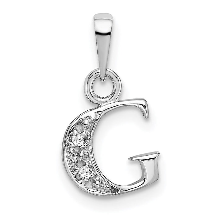 Million Charms 14K White Gold Themed Polished .01Ct Diamond Alphabet Letter Initial G Charm