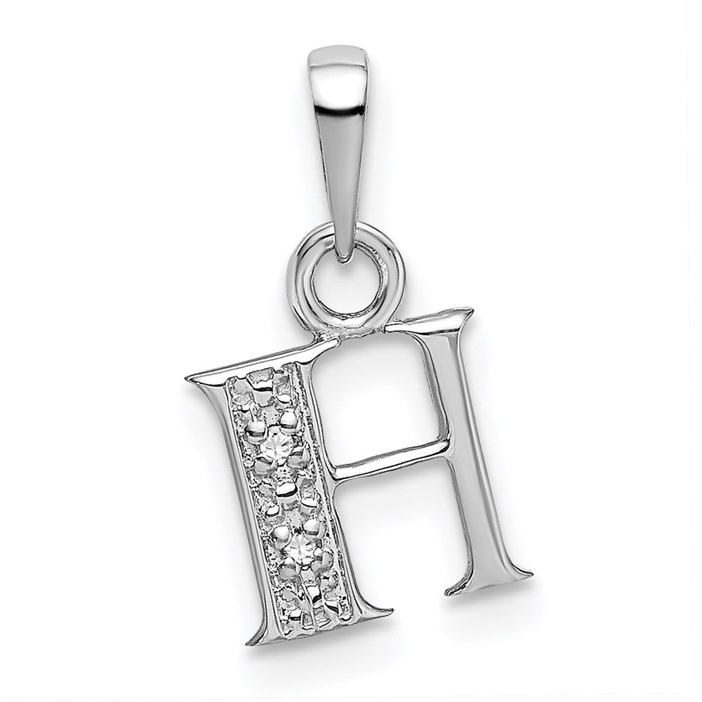 Million Charms 14K White Gold Themed Polished .01Ct Diamond Alphabet Letter Initial H Charm