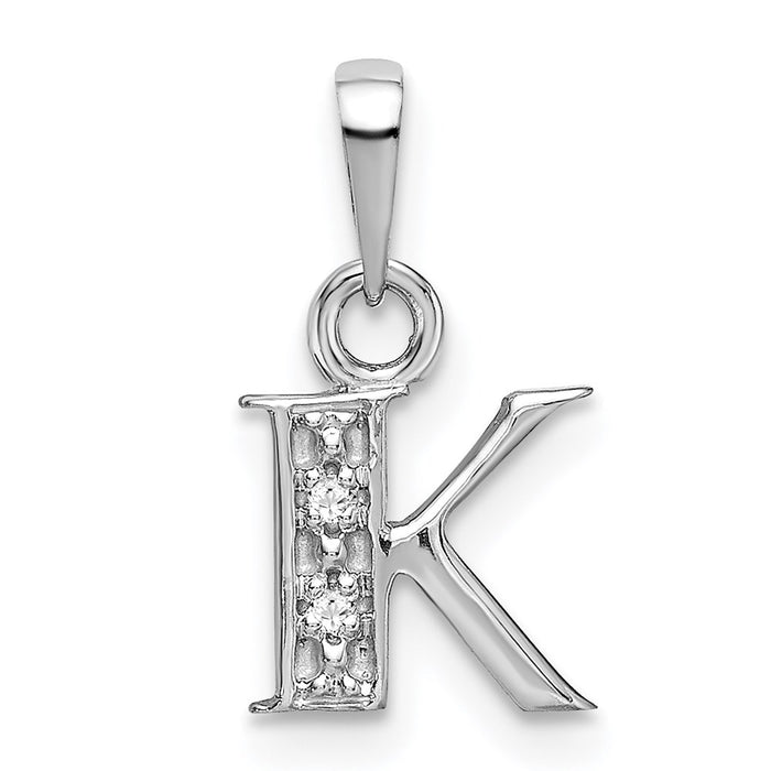 Million Charms 14K White Gold Themed Polished .01Ct Diamond Alphabet Letter Initial K Charm