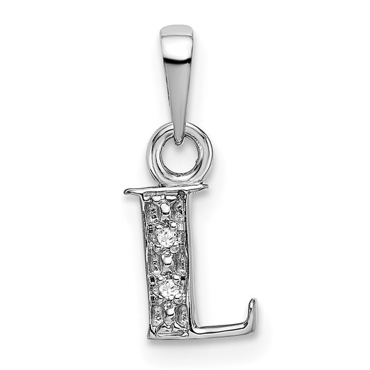 Million Charms 14K White Gold Themed Polished .01Ct Diamond Alphabet Letter Initial L Charm