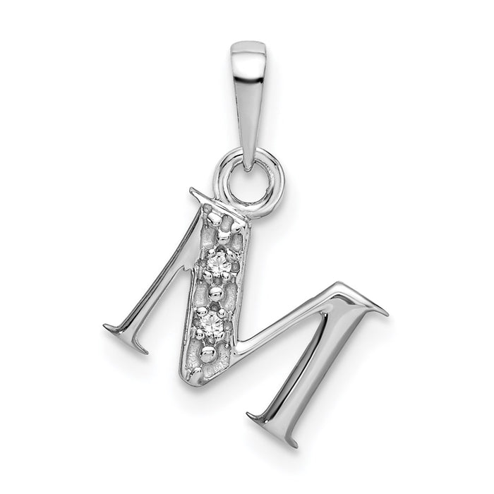 Million Charms 14K White Gold Themed Polished .01Ct Diamond Alphabet Letter Initial M Charm