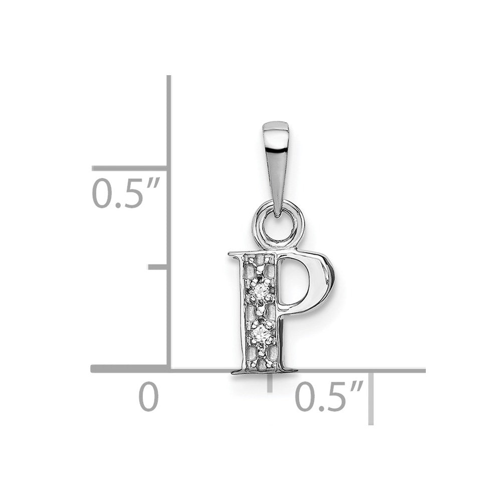 Million Charms 14K White Gold Themed Polished .01Ct Diamond Alphabet Letter Initial P Charm