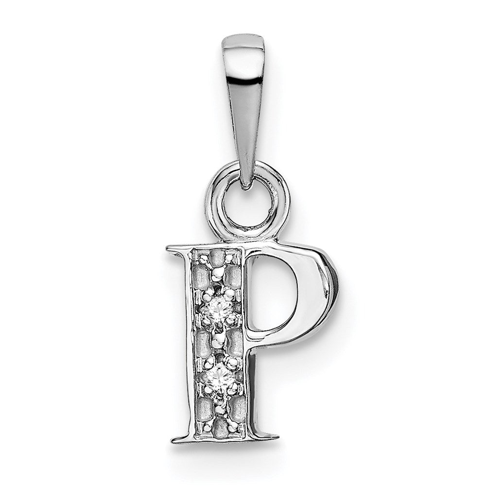Million Charms 14K White Gold Themed Polished .01Ct Diamond Alphabet Letter Initial P Charm