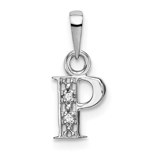 Million Charms 14K White Gold Themed Polished .01Ct Diamond Alphabet Letter Initial P Charm