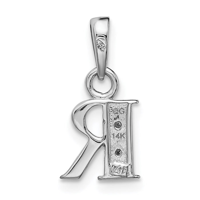 Million Charms 14K White Gold Themed Polished .01Ct Diamond Alphabet Letter Initial R Charm