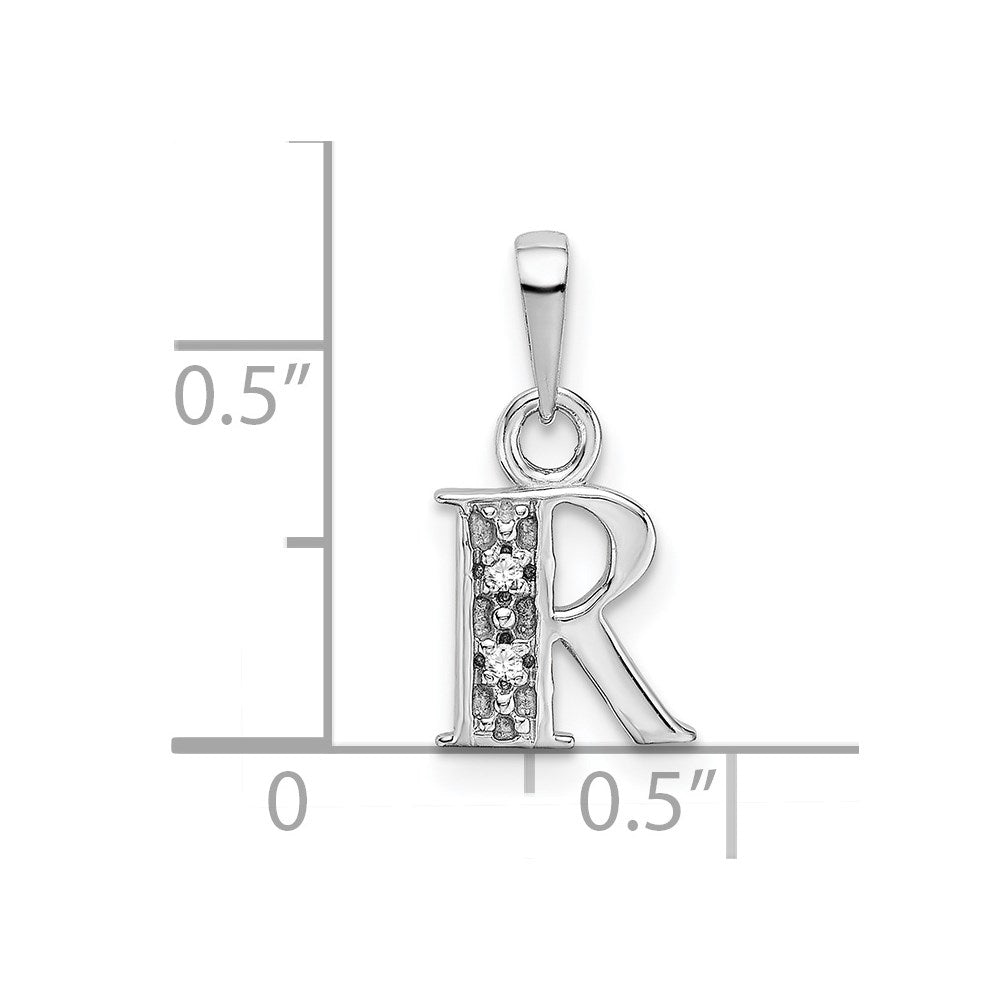 Million Charms 14K White Gold Themed Polished .01Ct Diamond Alphabet Letter Initial R Charm