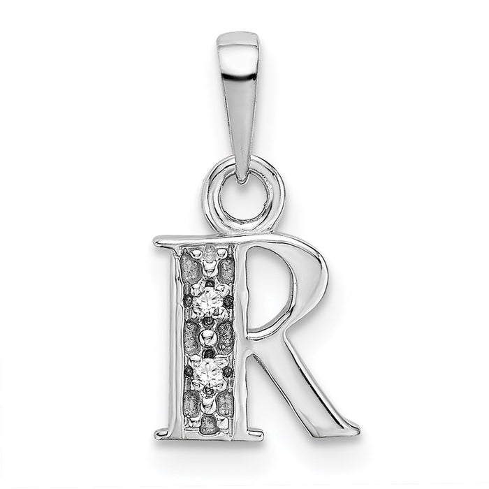 Million Charms 14K White Gold Themed Polished .01Ct Diamond Alphabet Letter Initial R Charm