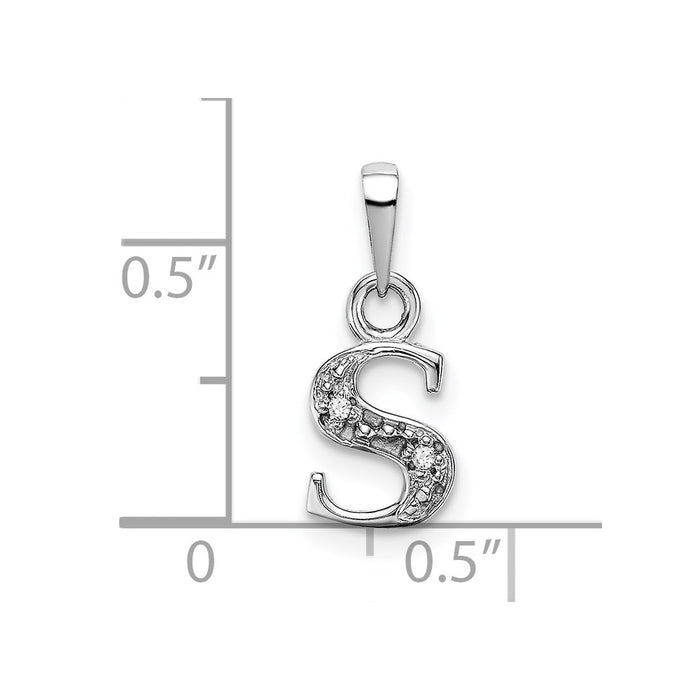 Million Charms 14K White Gold Themed Polished .01Ct Diamond Alphabet Letter Initial S Charm