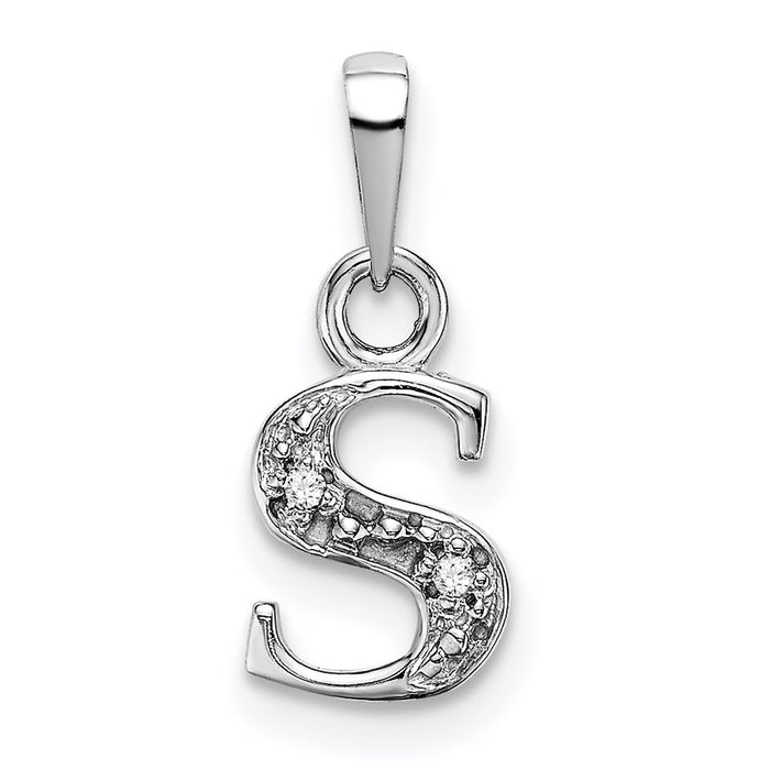 Million Charms 14K White Gold Themed Polished .01Ct Diamond Alphabet Letter Initial S Charm